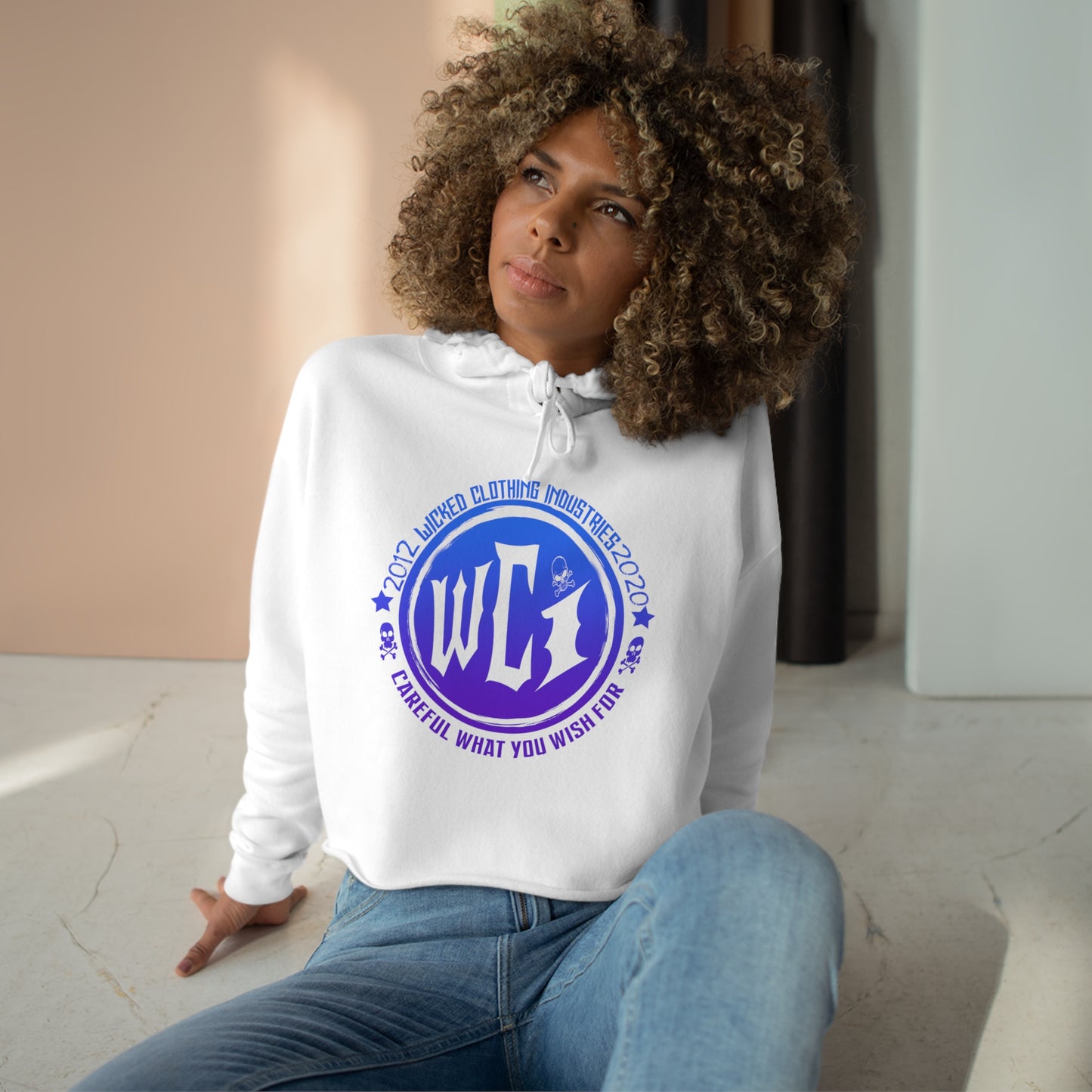 Careful What You Wish For/ Ocean Color/Crop Hoodie