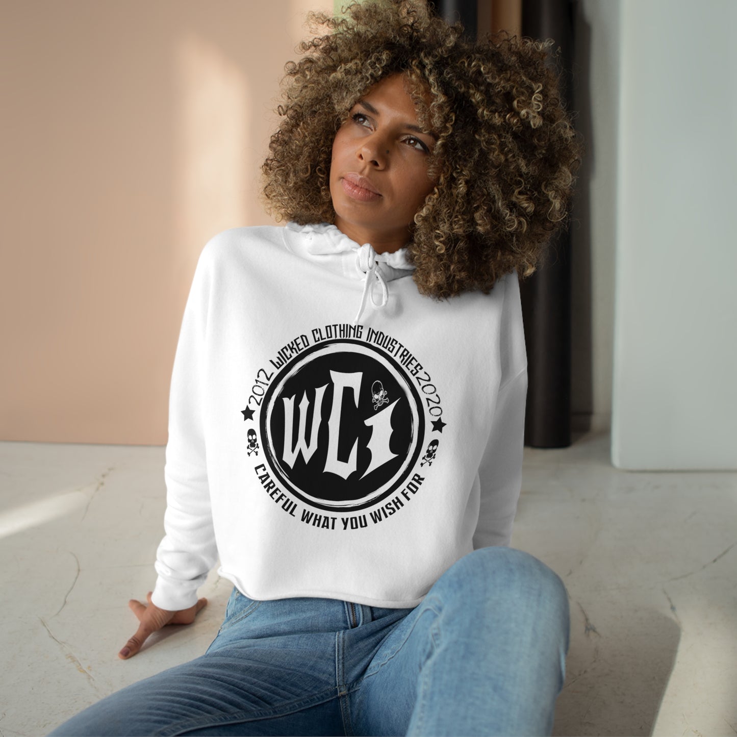 Careful What You Wish For / Black/ White Crop Hoodie