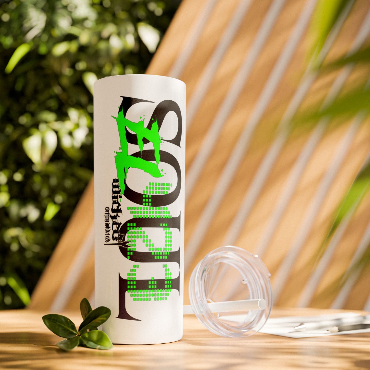 EL423 Soul Neon Green/ White/ Skinny Tumbler with Straw, 20oz