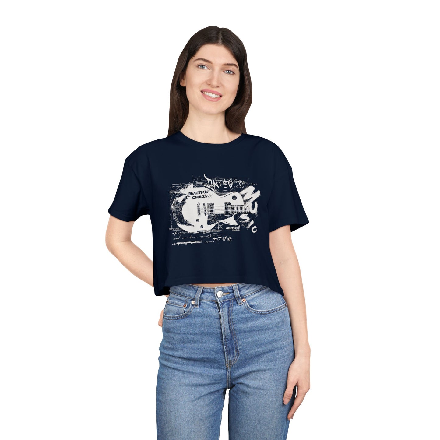 Beautiful Crazy 4/ Music / White /Wicked Clothing Industries / Women's Crop Tee