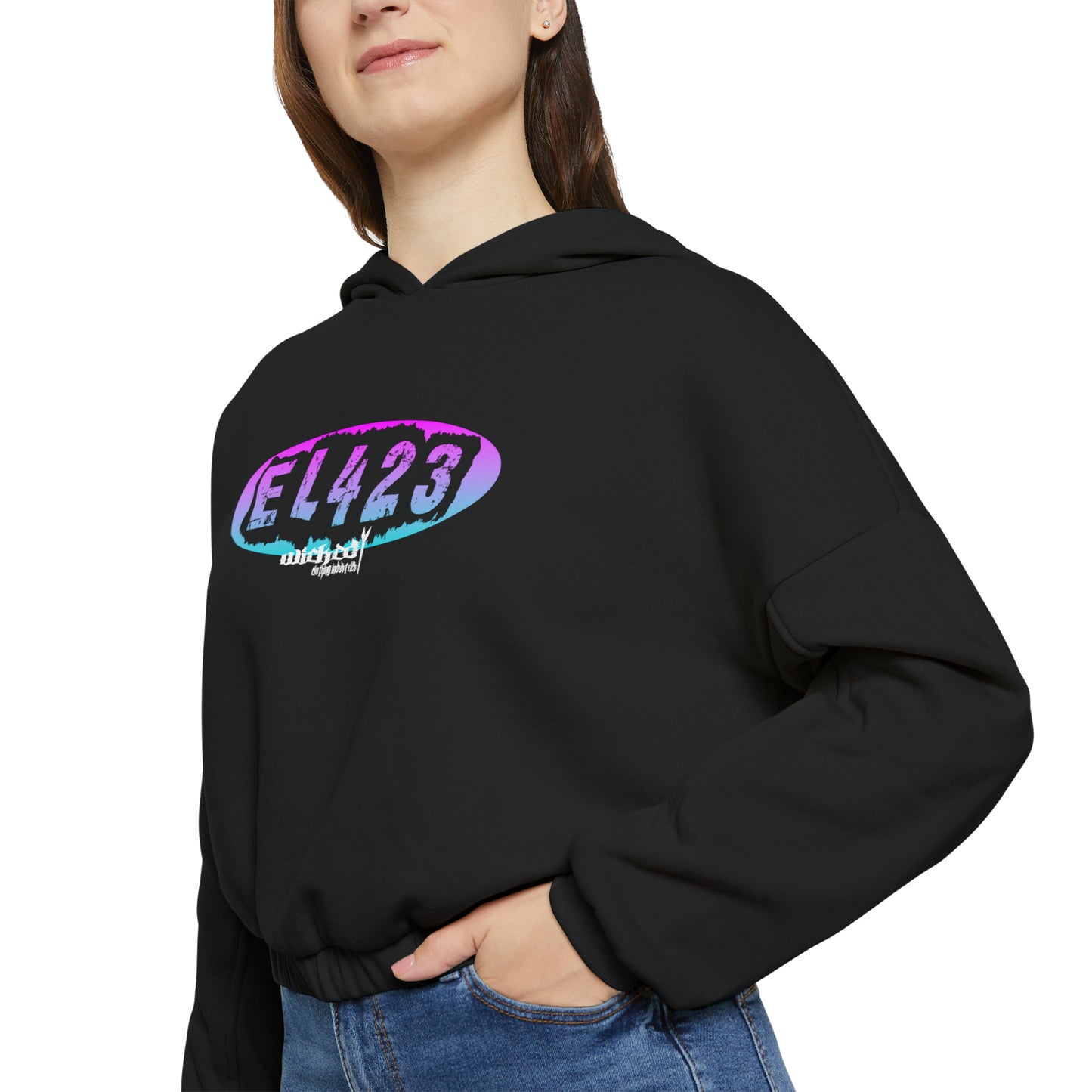 EL423 Alternative Berry Color with Black/ Cinched Bottom Hoodie