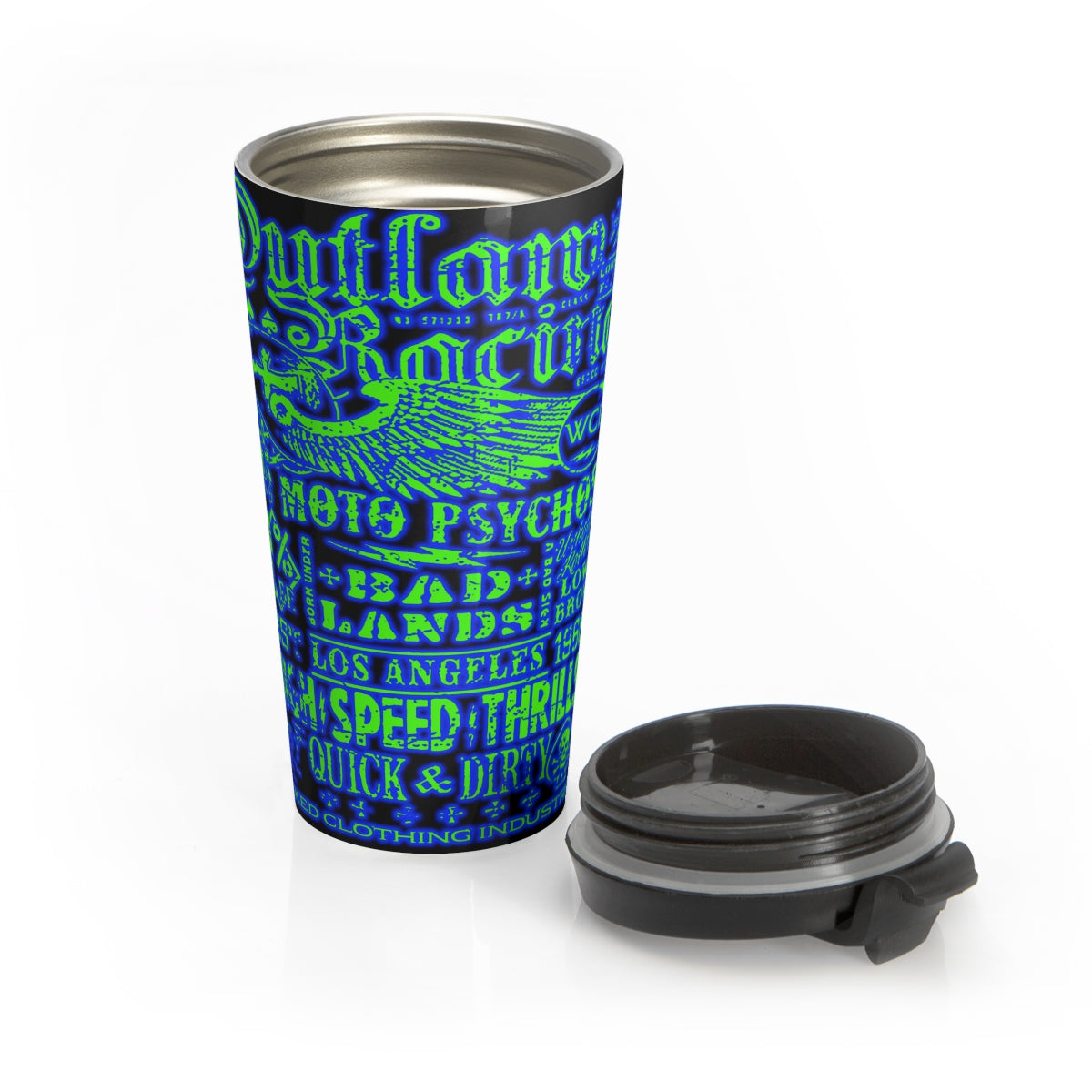 Outlaw Racing/ Blue/Green/Stainless Steel Travel Mug