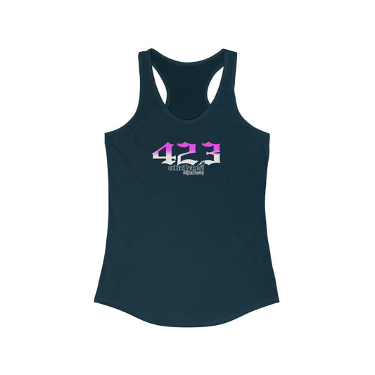 423/Hot Pink with White Racerback Tank Top