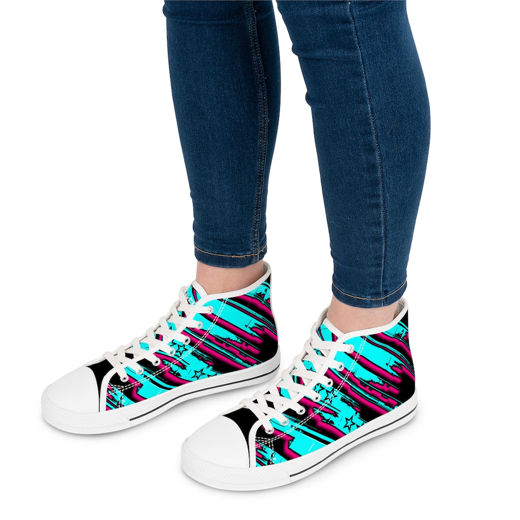 The Edge of Insanity / Teal/ Pink Black High Top Sneakers