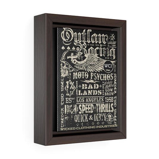 Outlaw Racing/ Faded White/Vertical Framed Wrap Canvas