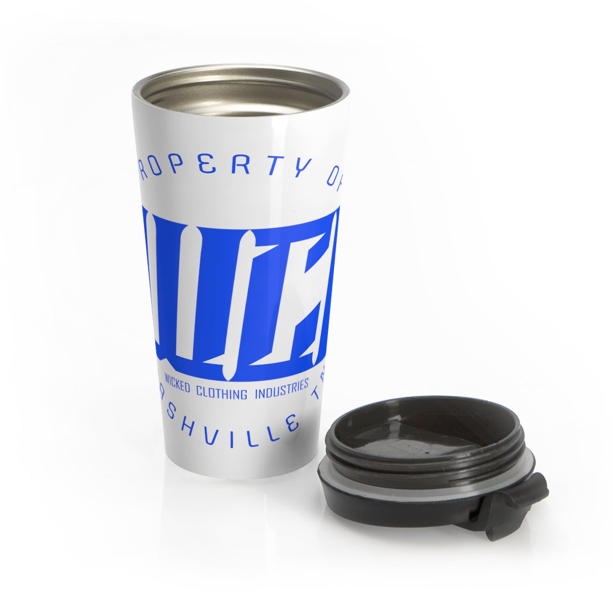 WCI/White N Blue/Stainless Steel Travel Mug