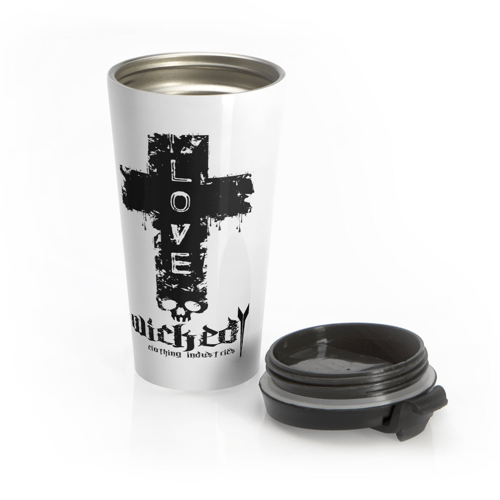LOVE/Black on White Stainless Steel Travel Mug