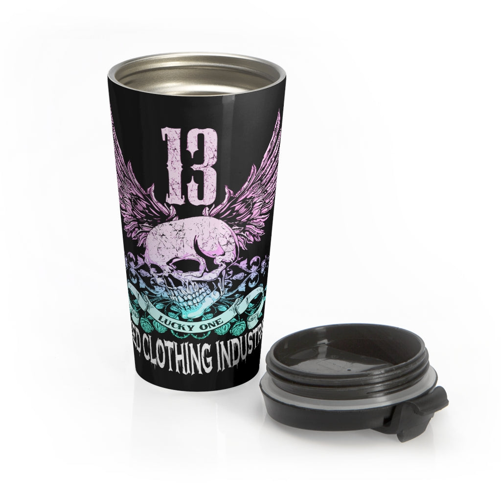 13 Lucky Day Teal Rose/Stainless Steel Travel Mug
