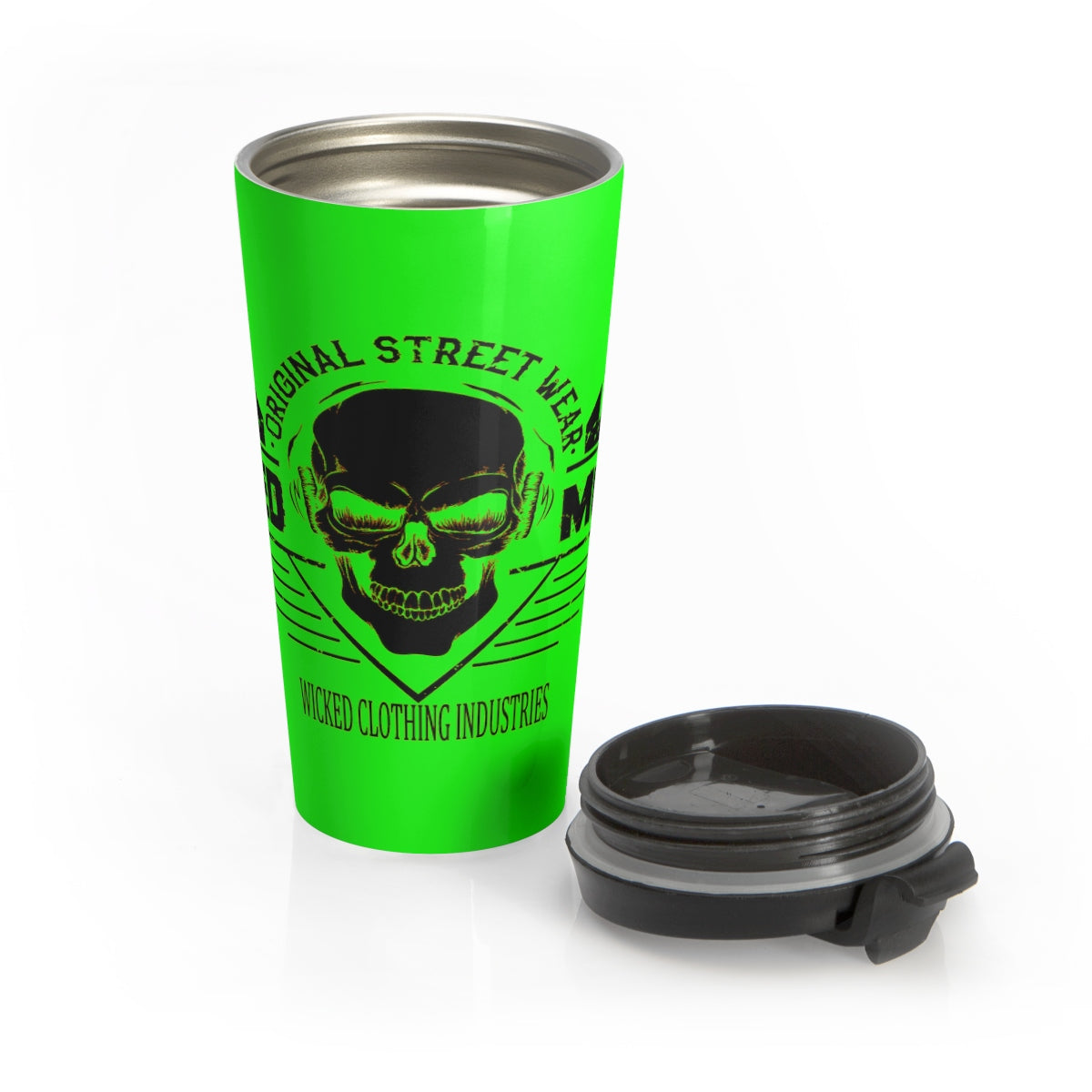 Neon Green/ Wicked Music /Stainless Steel Travel Mug