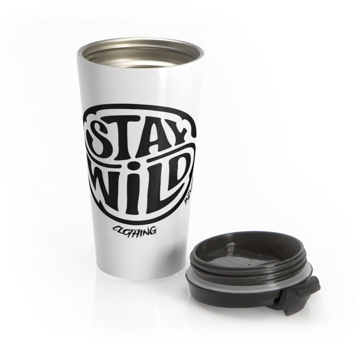 Stay Wild/White N Black/Stainless Steel Travel Mug