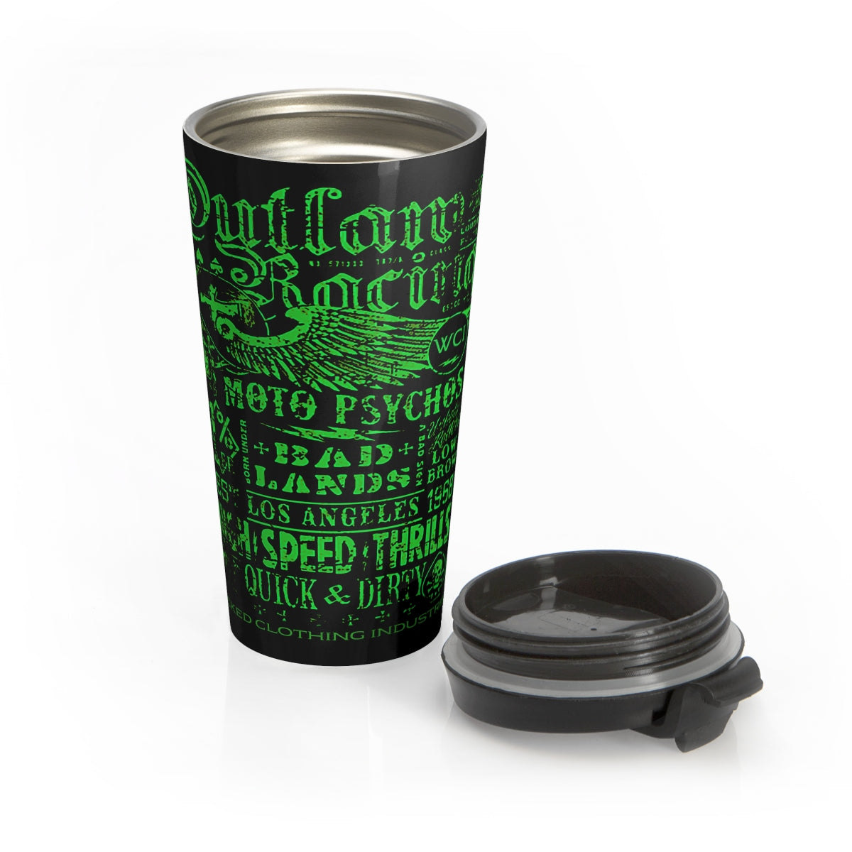 Outlaw Racing/ Green/ Black/Stainless Steel Travel Mug