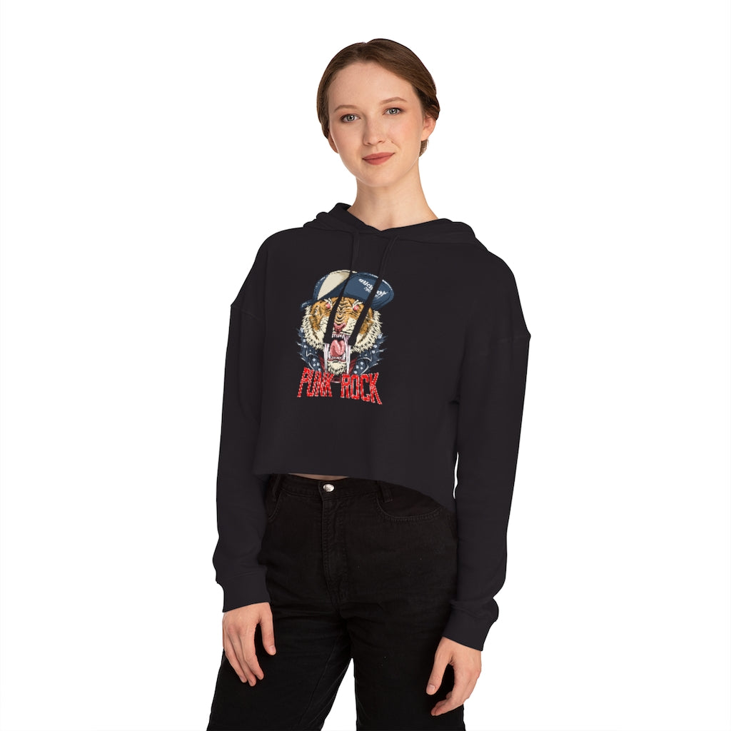 Punk Rock Tiger Cropped Hooded Sweatshirt