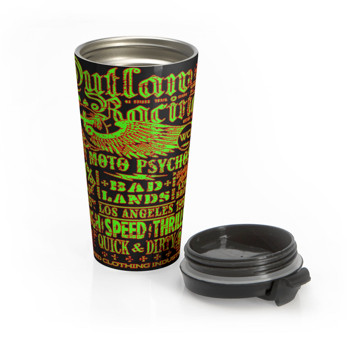 Outlaw Racing/ Green/Red Stainless Steel Travel Mug