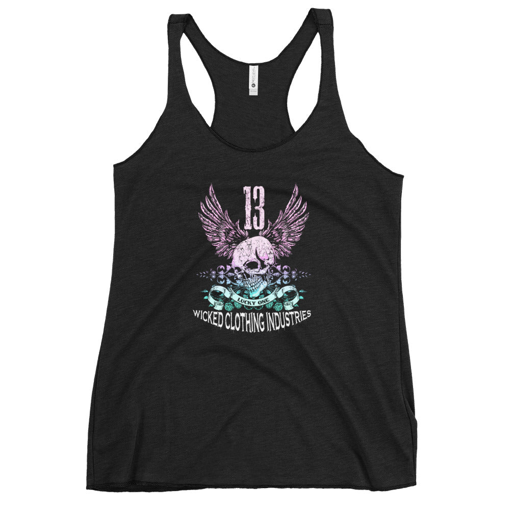 Lucky One 13/Teal and Rose Color/ Women's Racerback Tank