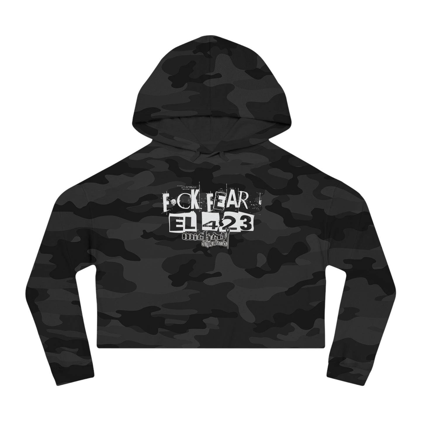 EL423 FUCK FEAR /White/  Cropped Hoodie