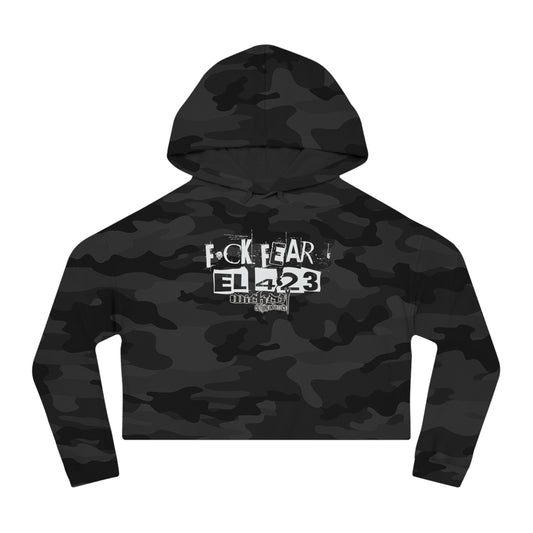 EL423 FUCK FEAR /White/  Cropped Hoodie