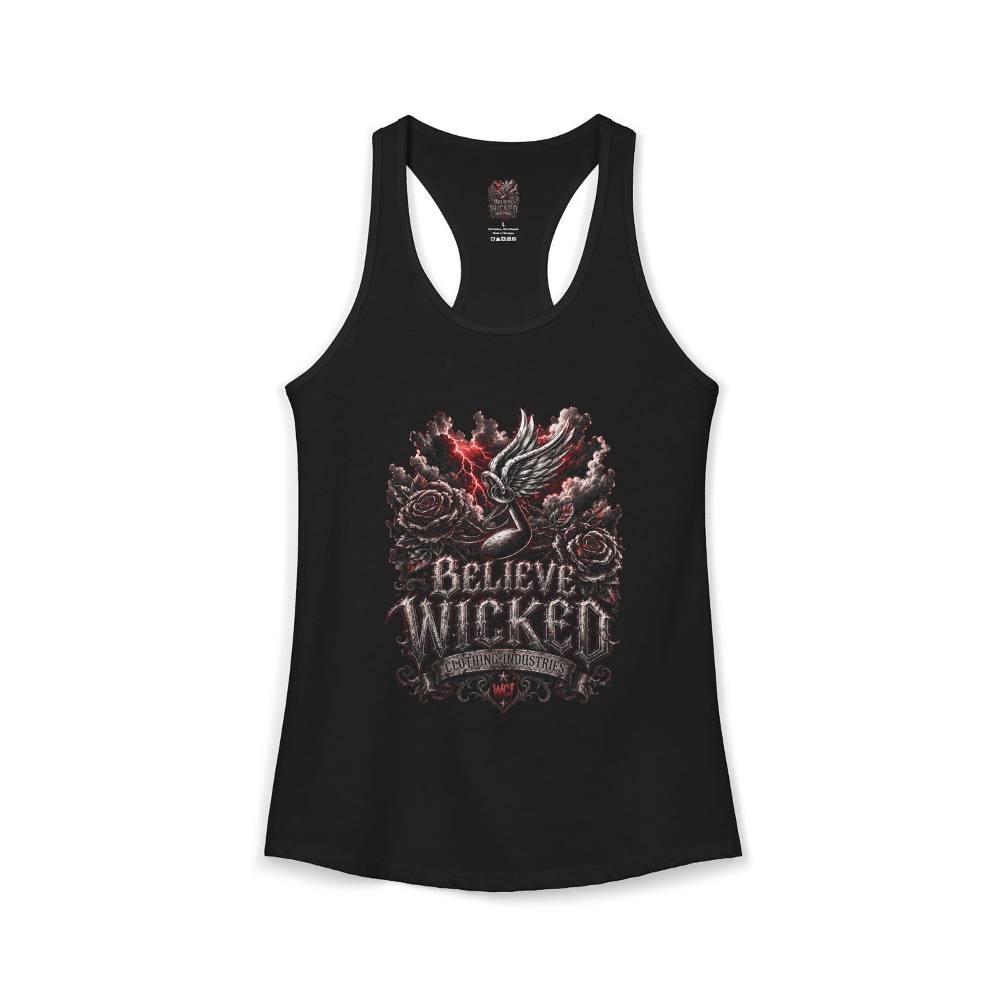 Wicked Clothing Industries " Wings of Redemption" Believe Women's Racerback Tank