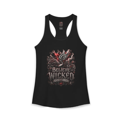 Wicked Clothing Industries " Wings of Redemption" Believe Women's Racerback Tank