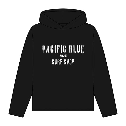 Pacific Blue Surf Shop / 2025/ Sun Salt Sand/ White/ Women's Organic Relaxed Fit Hoodie