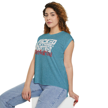 Fight For Love White with Red  Flowy Rolled Cuffs Muscle Tee