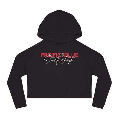 Beach Vibes, Ocean Dreams Surfing on Back Red and White 3/ Pacific Blue Surf Shop/ WCI Women’s Cropped Hoodie