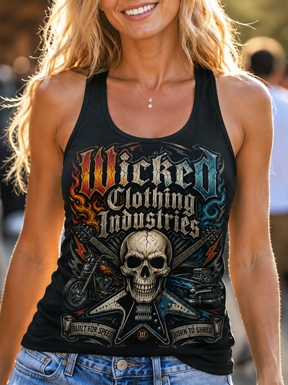 Wicked Clothing Industries "Built For Speed, Born to Shred." Racerback tank