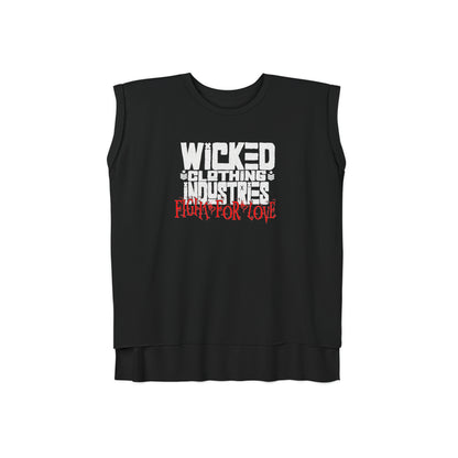Fight For Love White with Red  Flowy Rolled Cuffs Muscle Tee