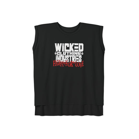 Fight For Love White with Red Flowy Rolled Cuffs Muscle Tee