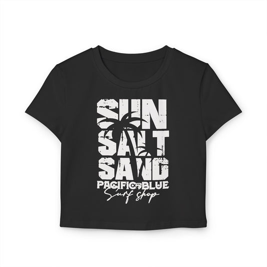 / Sun, Salt & Sand /White/Pacific Blue Surf Shop/Women's Baby Tee