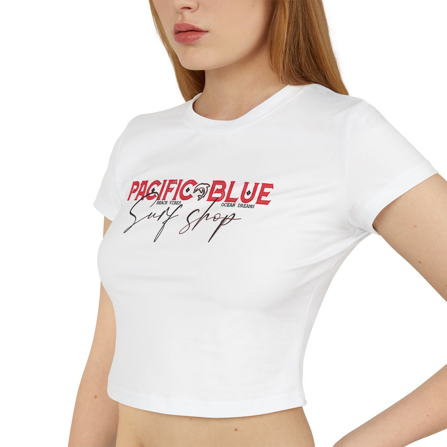 Pacific Blue Surf Shop/ Beach Vibes, Oceans Dreams/ Red/  Baby Tee