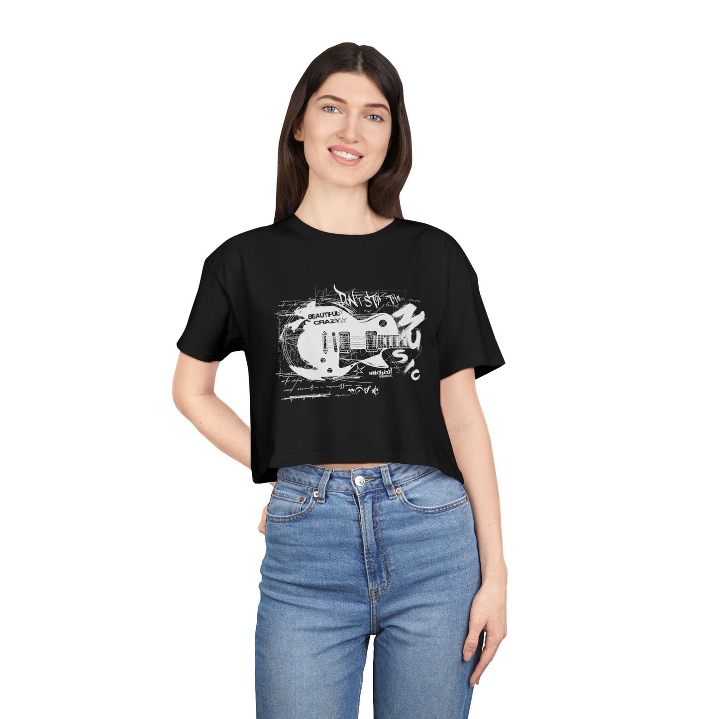 Beautiful Crazy 4/ Music / White /Wicked Clothing Industries / Women's Crop Tee