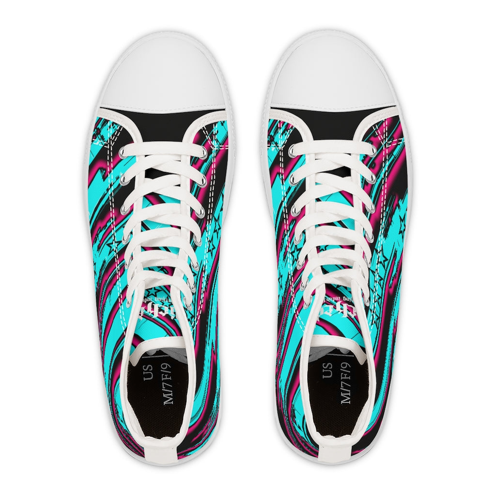 The Edge of Insanity / Teal/ Pink Black High Top Sneakers