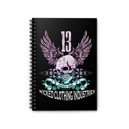 13 /Lucky Day/ Teal Rose / Black Spiral Notebook - Ruled Line