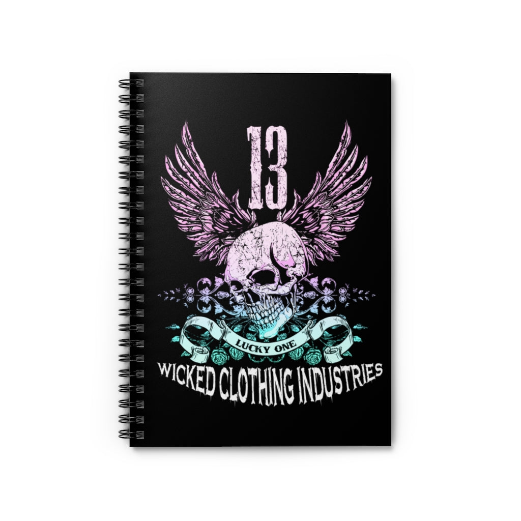 13 /Lucky Day/ Teal Rose / Black Spiral Notebook - Ruled Line