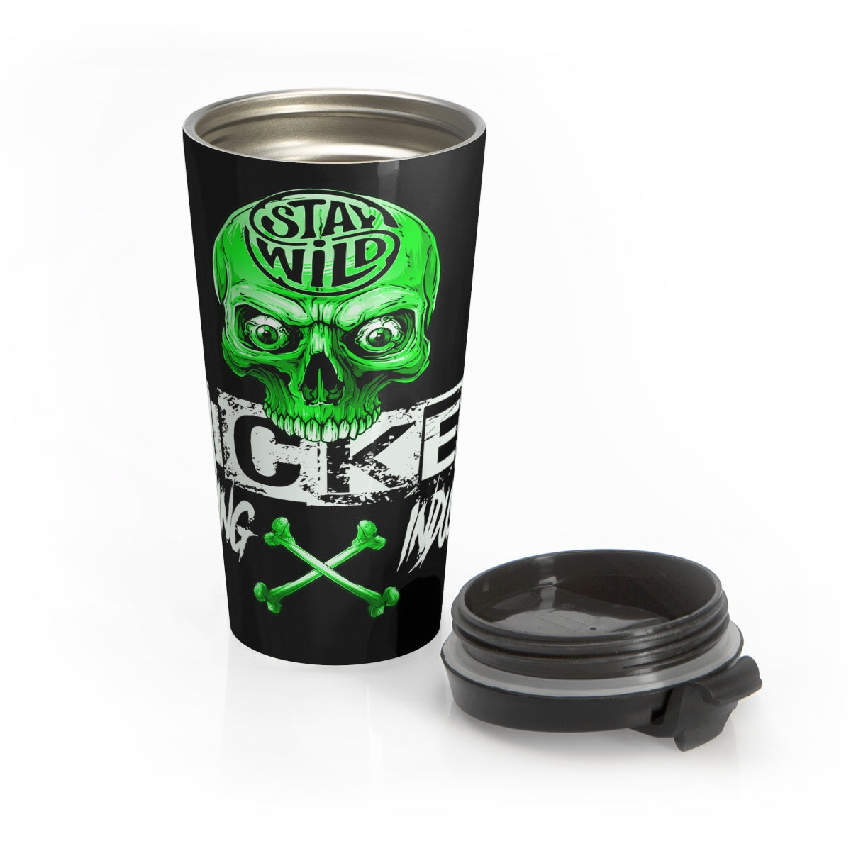 Stay Wild 2/Black/Neon Green/Stainless Steel Travel Mug