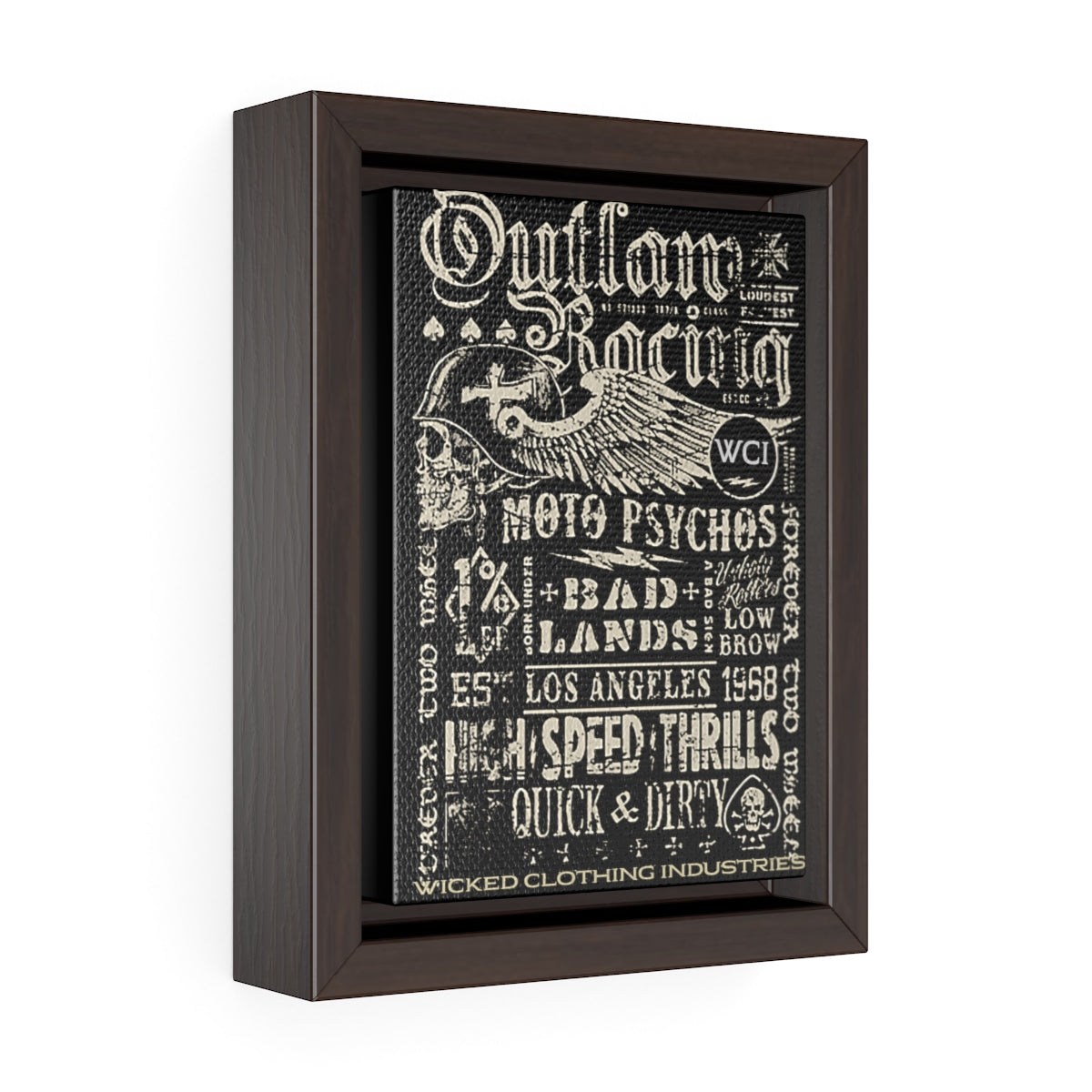 Outlaw Racing/ Faded White/Vertical Framed  Wrap Canvas