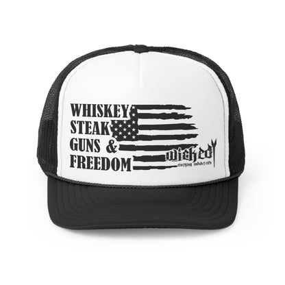 Whiskey Steak Guns Freedom  Trucker Hat