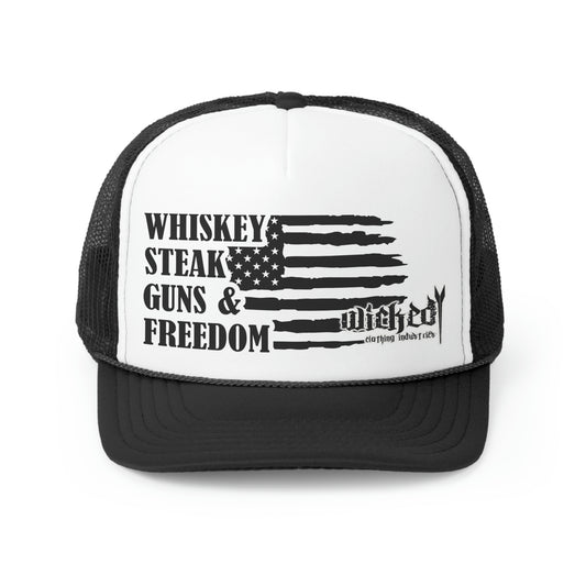 Whiskey Steak Guns Freedom  Trucker Hat