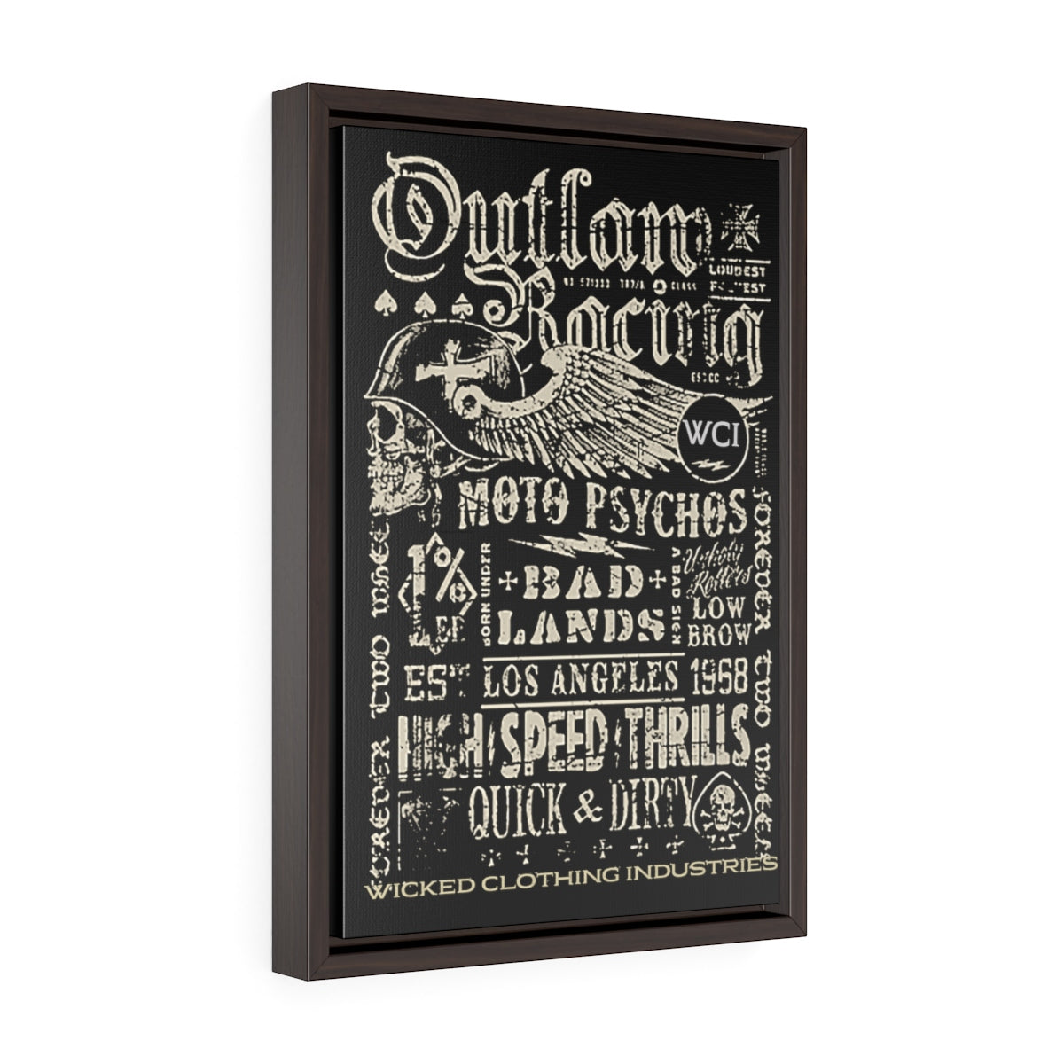 Outlaw Racing/ Faded White/Vertical Framed  Wrap Canvas