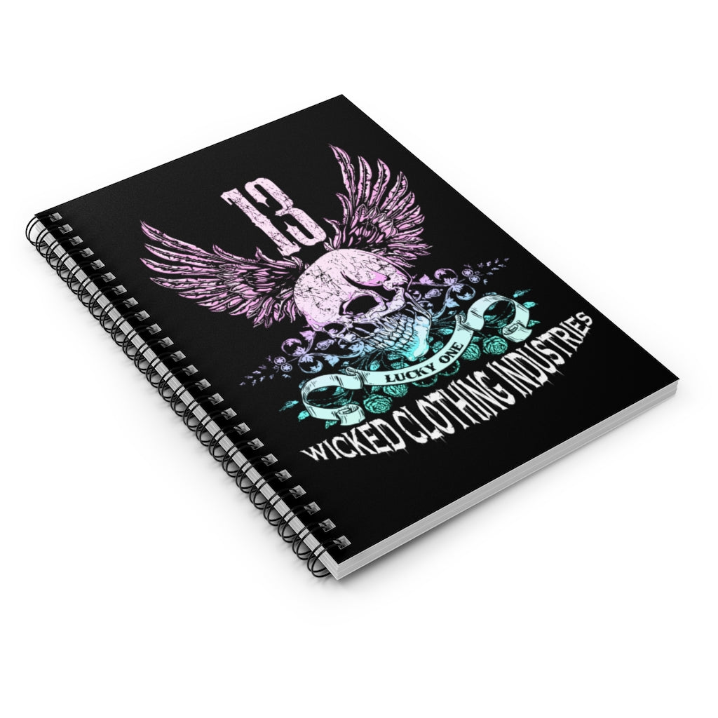 13 /Lucky Day/ Teal Rose / Black Spiral Notebook - Ruled Line