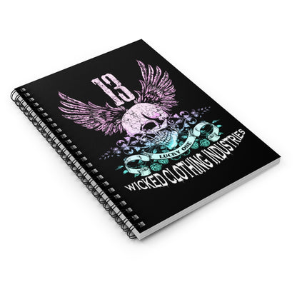 13 /Lucky Day/ Teal Rose / Black Spiral Notebook - Ruled Line