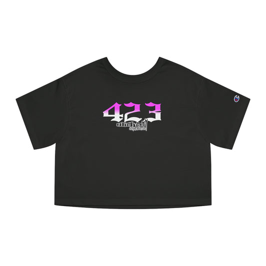 423 Hot Pink & White/ Cropped T-Shirt