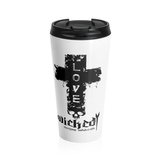 LOVE/Black on White Stainless Steel Travel Mug