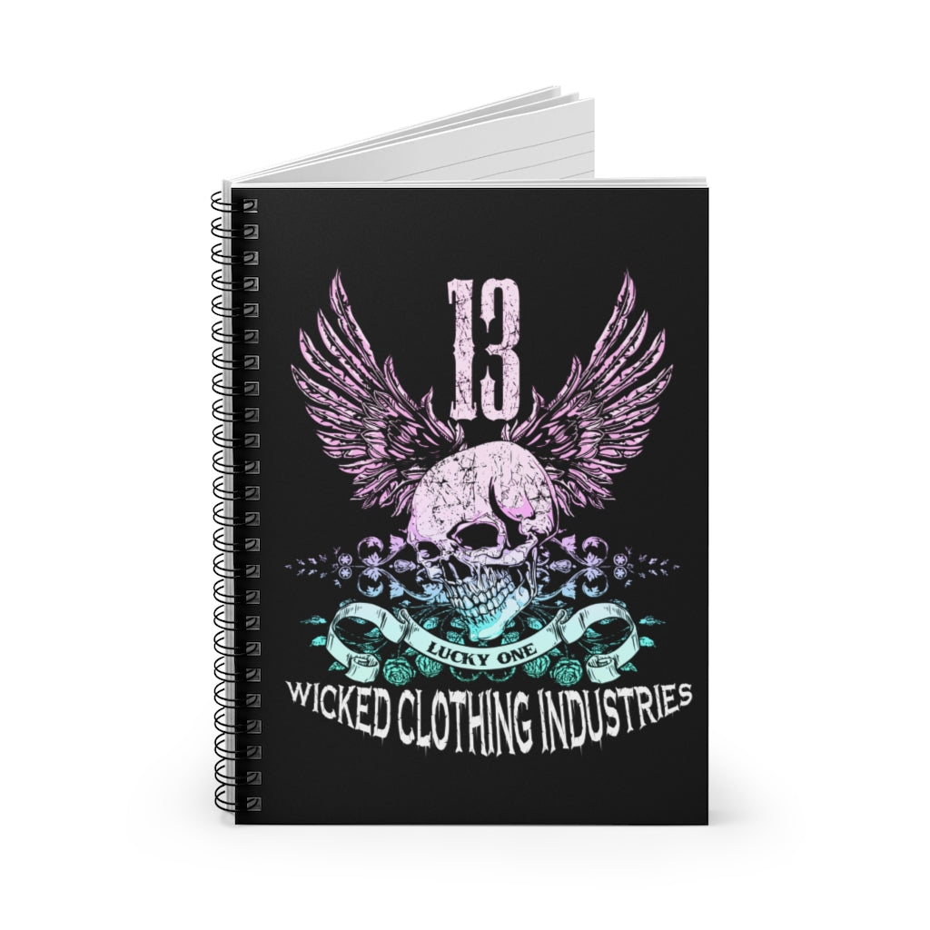 13 /Lucky Day/ Teal Rose / Black Spiral Notebook - Ruled Line