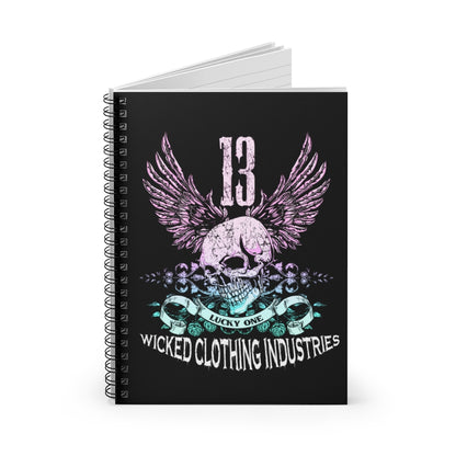 13 /Lucky Day/ Teal Rose / Black Spiral Notebook - Ruled Line