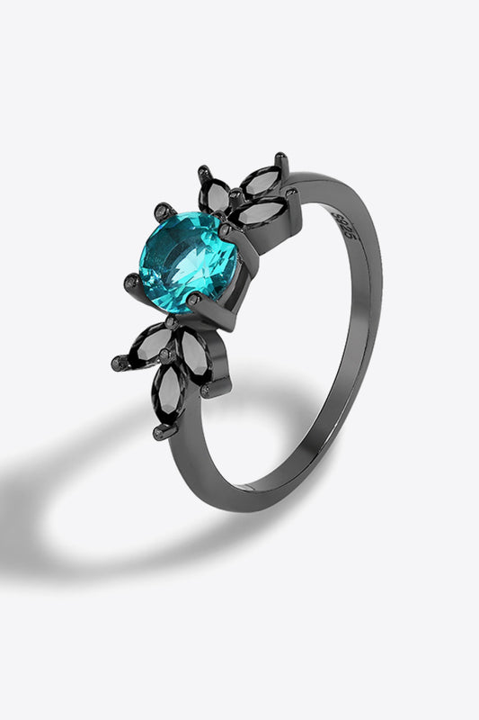 Natural Paraiba Blue Zircon Leaf Ring