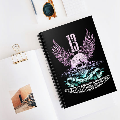 13 /Lucky Day/ Teal Rose / Black Spiral Notebook - Ruled Line