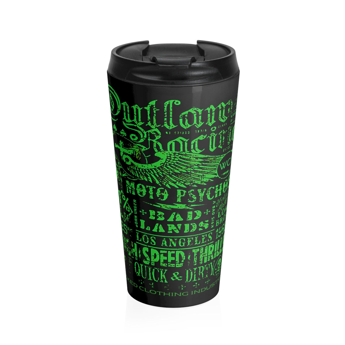 Outlaw Racing/ Green/ Black/Stainless Steel Travel Mug