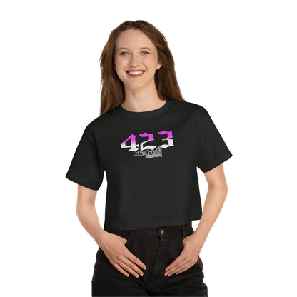 423 Hot Pink & White/ Cropped T-Shirt