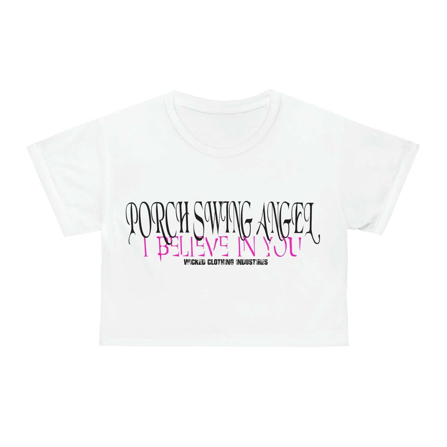 Porch Swing Angel 2  Pink E.L.  Crop Tee Shirt